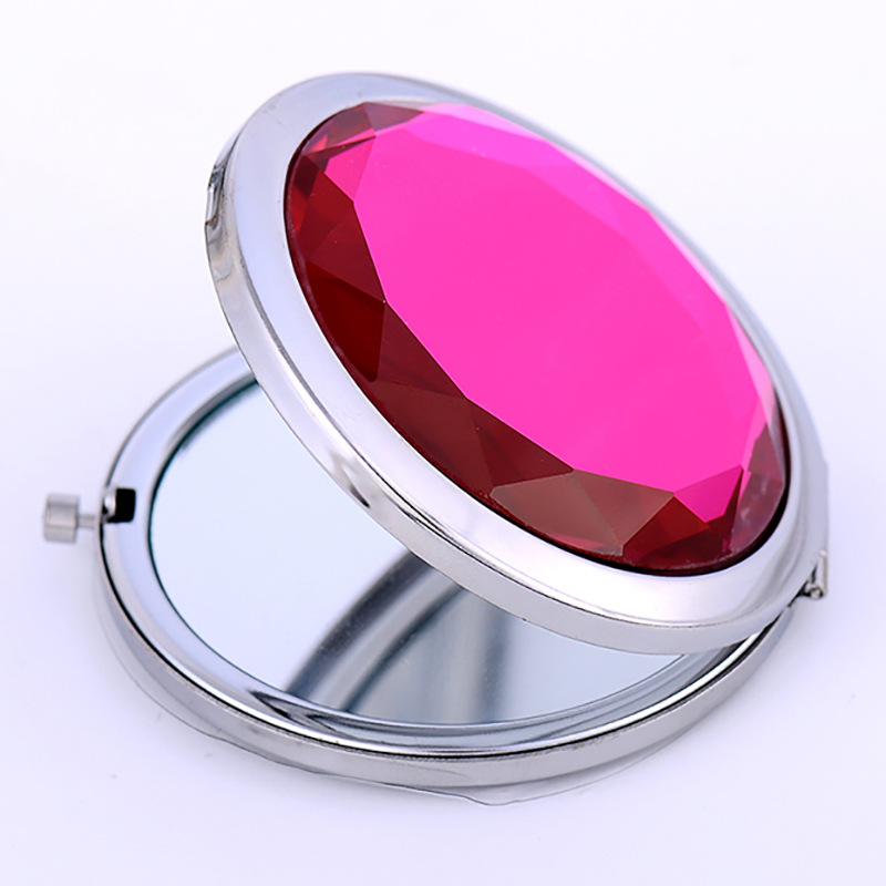 Crystal makeup mirror two-dimensional code lettering advertising mirror folding gift makeup mirror metal round portable Girl logo