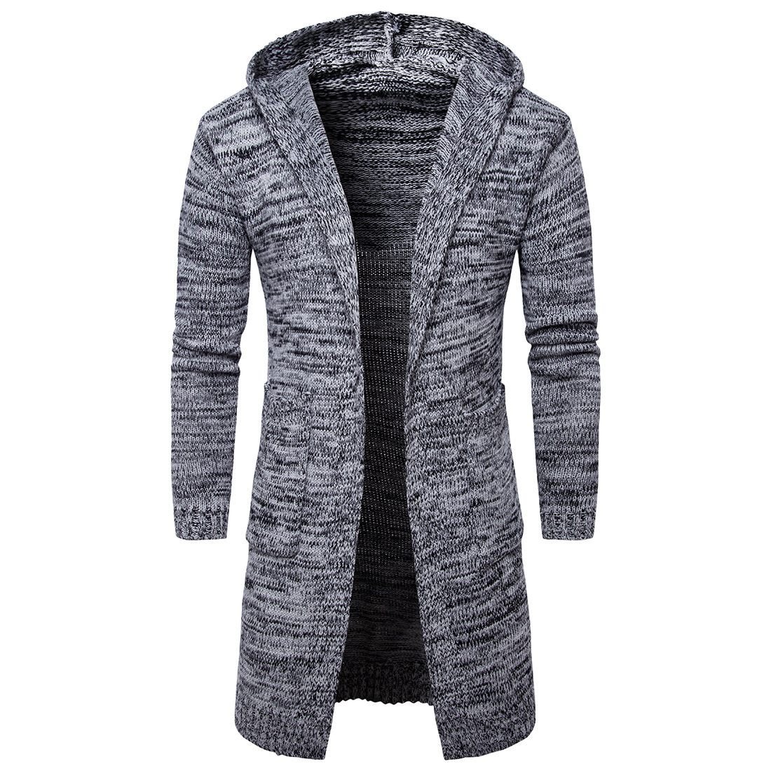 AliExpress autumn and winter new men's hooded thickened cardigan sweater European size men's solid color sweater spring and autumn coat