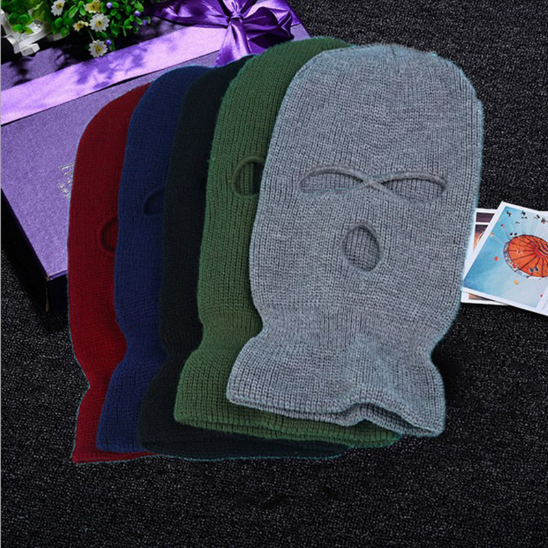 Winter Warm Mask Spot Headgear Ski Cold Riding Three Hole Wool Knitted Hat Sports Headgear Mask