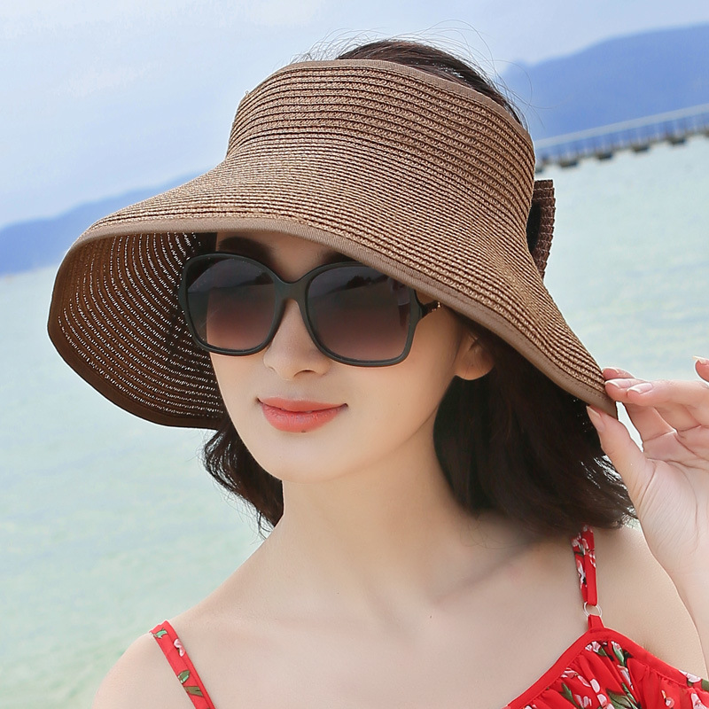 夏日帽子女遮陽帽子防曬沙灘帽便攜戶外太陽帽大沿可摺疊空頂草帽