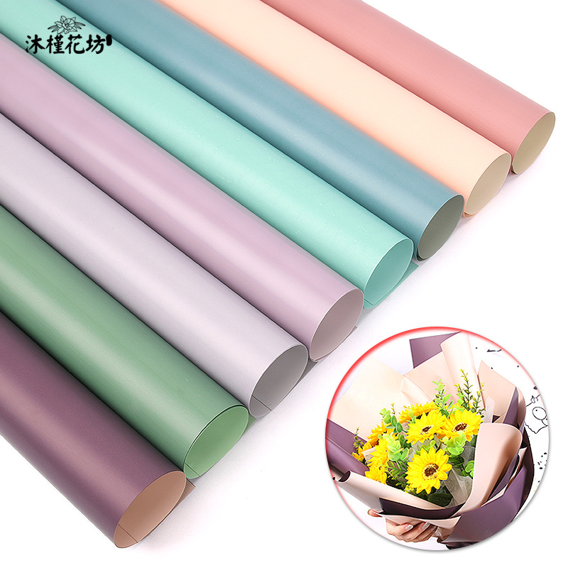 Solid color flower wrapping paper Han Xuan double-sided two-color waterproof wrapping paper gift bouquet packaging material Ouya paper