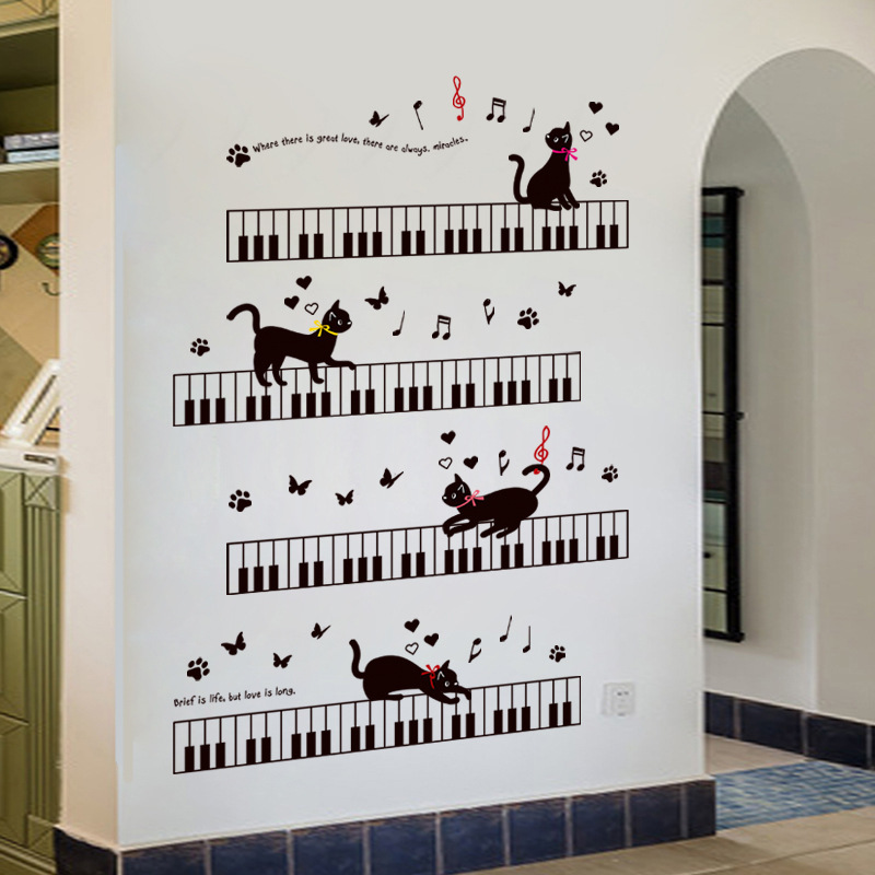 Factory direct sales of the new XL8254 keys on the cat children's room bedroom kindergarten background wall stickers environmental protection mural