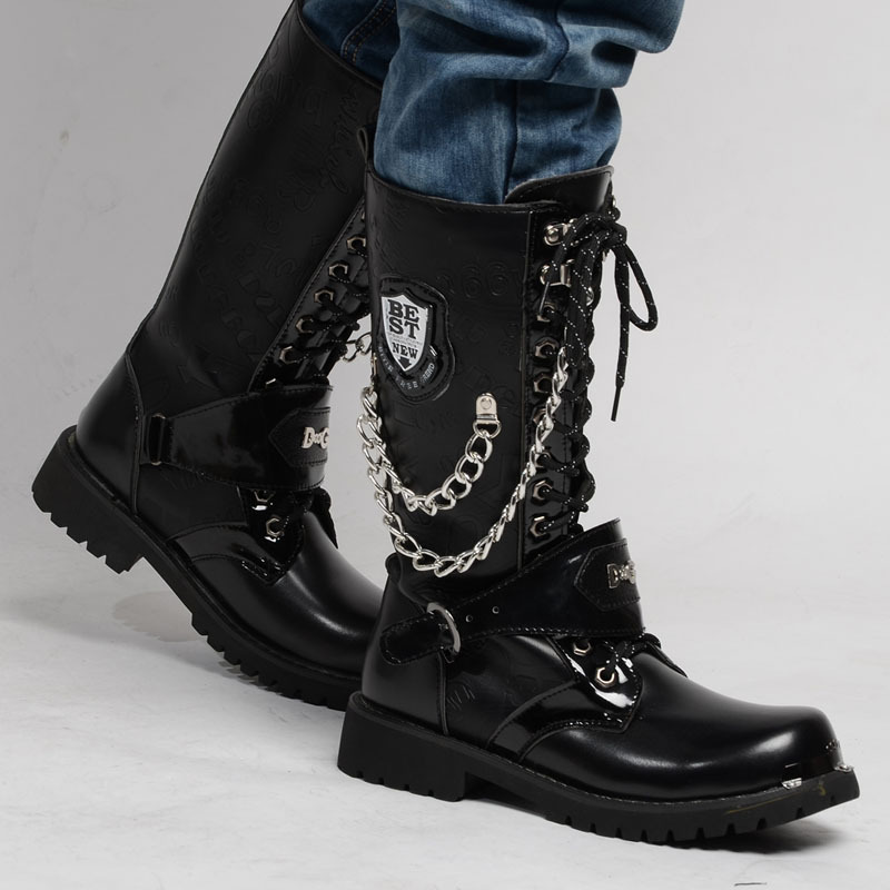 AliExpress Large Size High Top Boots Korean Style Fashionable Martin Boots Men's Baita Leather Boots British High Barrel Men's Cross-Border