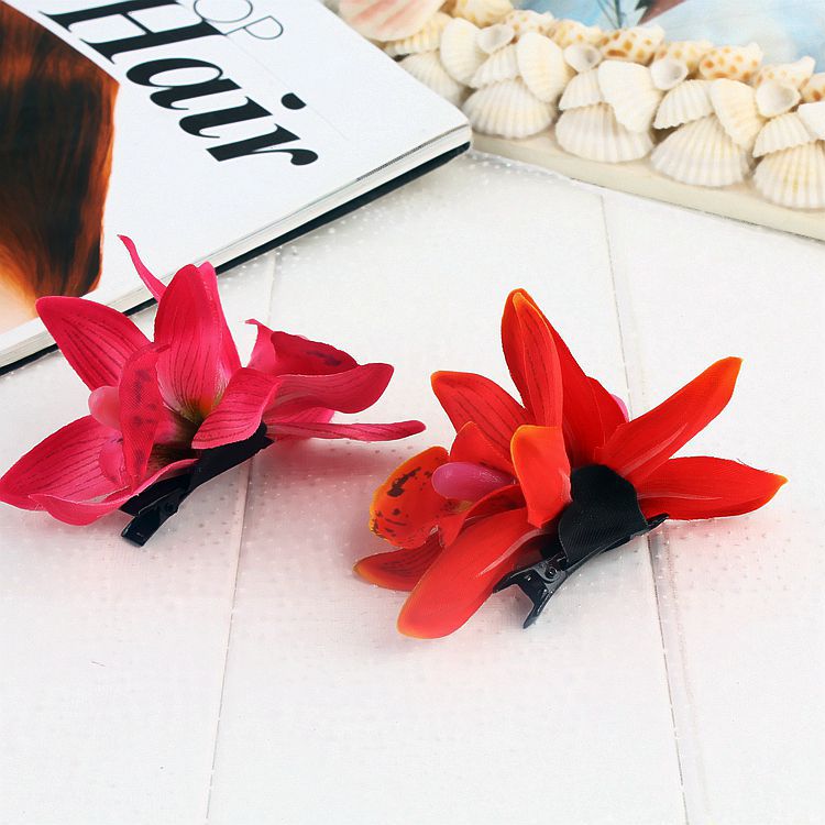 Ny Dobbelt Simulering Cymbidium Blomsterkantklemme Forårsferie Hårtilbehør Boheme Strand Hårklemme_voghion.com