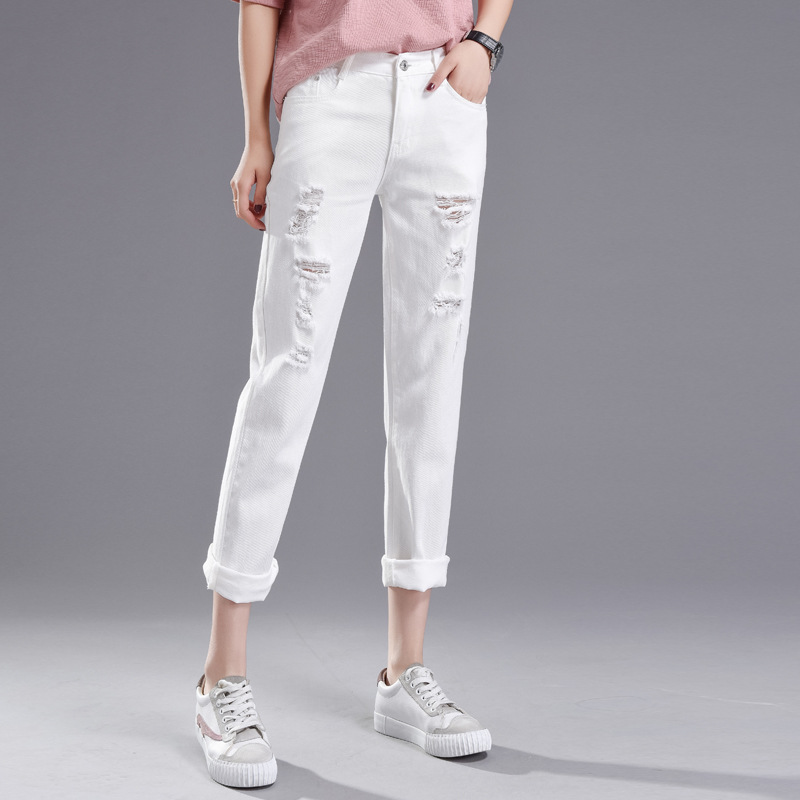 Ripped Jeans Women's Loose 2022 New Arrival Cropped Spring and Autumn Student Loose Slimming Casual Harem Pants for Beggars