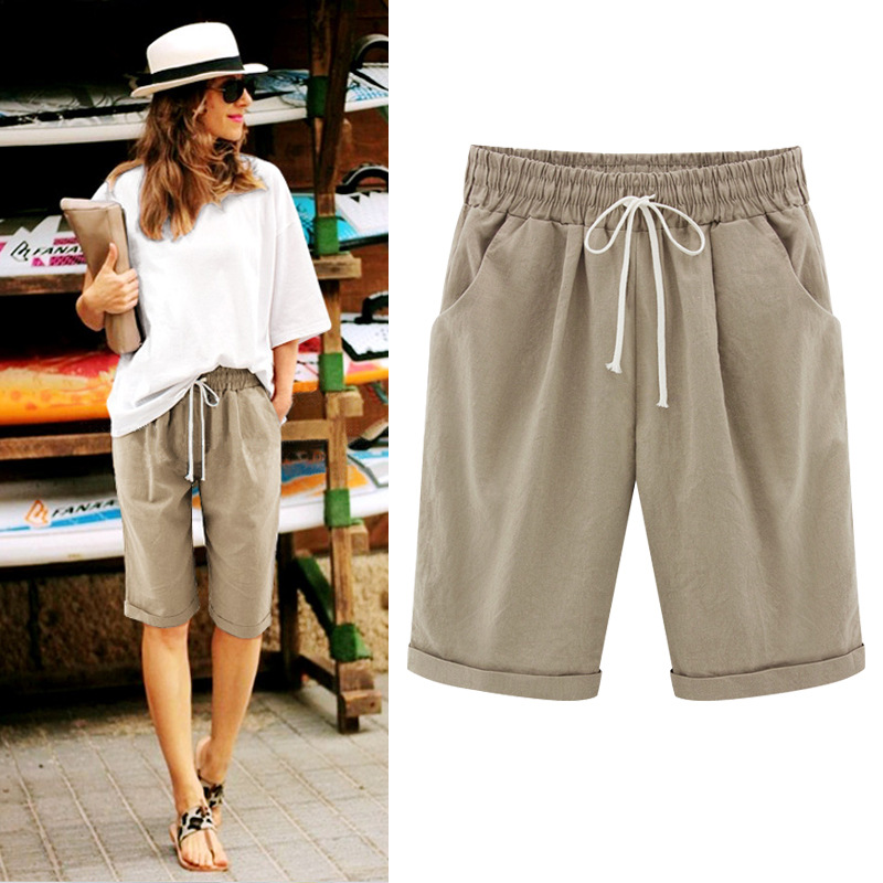 European and American summer casual pants women's five-point pants thin outer wear pants large size women's 200kg fat mm loose women's pants