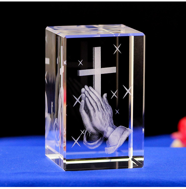 Crystal Square Statue Cross Three-dimensional Inner Carving Church Jewelry Souvenir Crafts