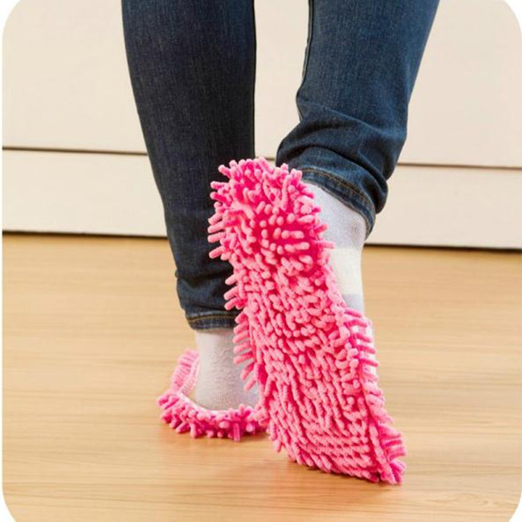 New Coral Fleece Striped Machine Washable Slippers Chenille Linen Lazy Mop Slippers