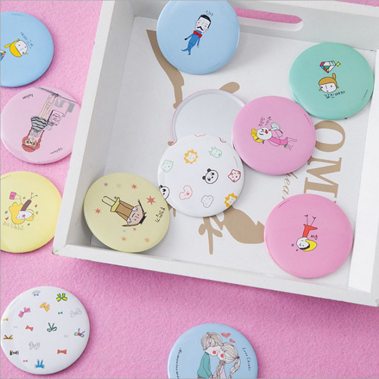 Small mirror Korean cute cartoon mini makeup mirror portable small round mirror tinplate mini mirror