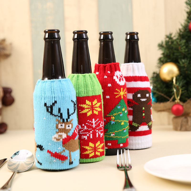 Christmas New Christmas household supplies high-end knitted Christmas beer bottle cover Christmas beer bottle decoration_voghion.com