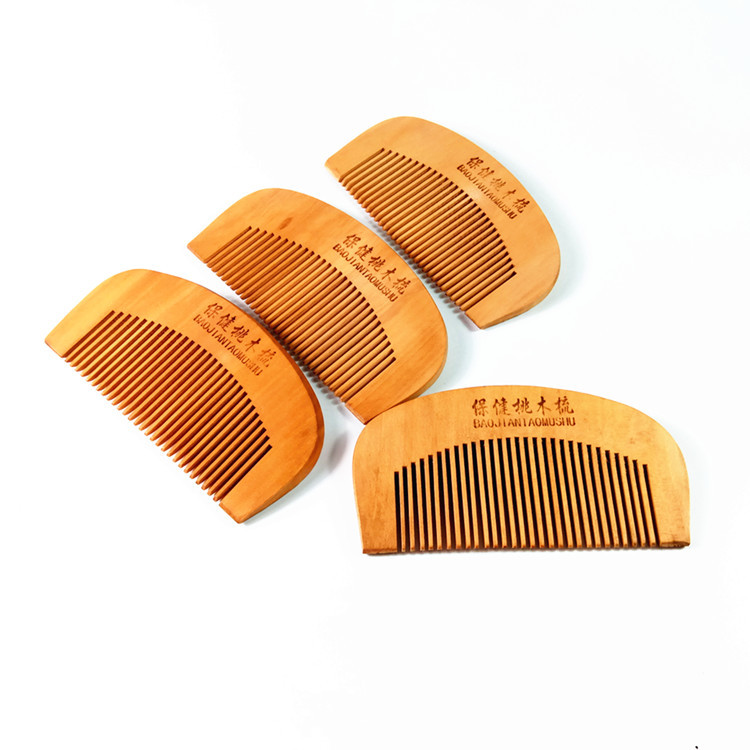 Peach wood comb thickened dense tooth comb massage anti-static round tooth wooden comb logo small