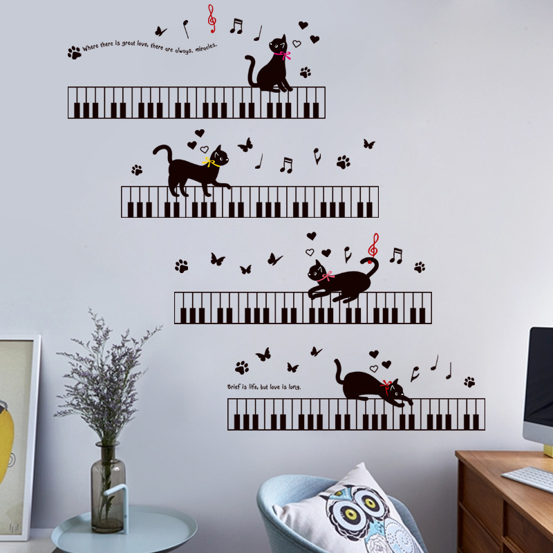 Factory direct sales of the new XL8254 keys on the cat children's room bedroom kindergarten background wall stickers environmental protection mural