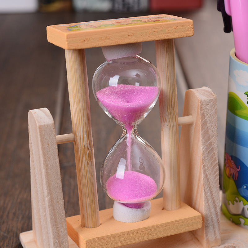 Children's Day Hourglass Pen Holder Cartoon Pattern quicksand Wooden Hourglass Ornaments Student Holiday Birthday Gift Small Prizes