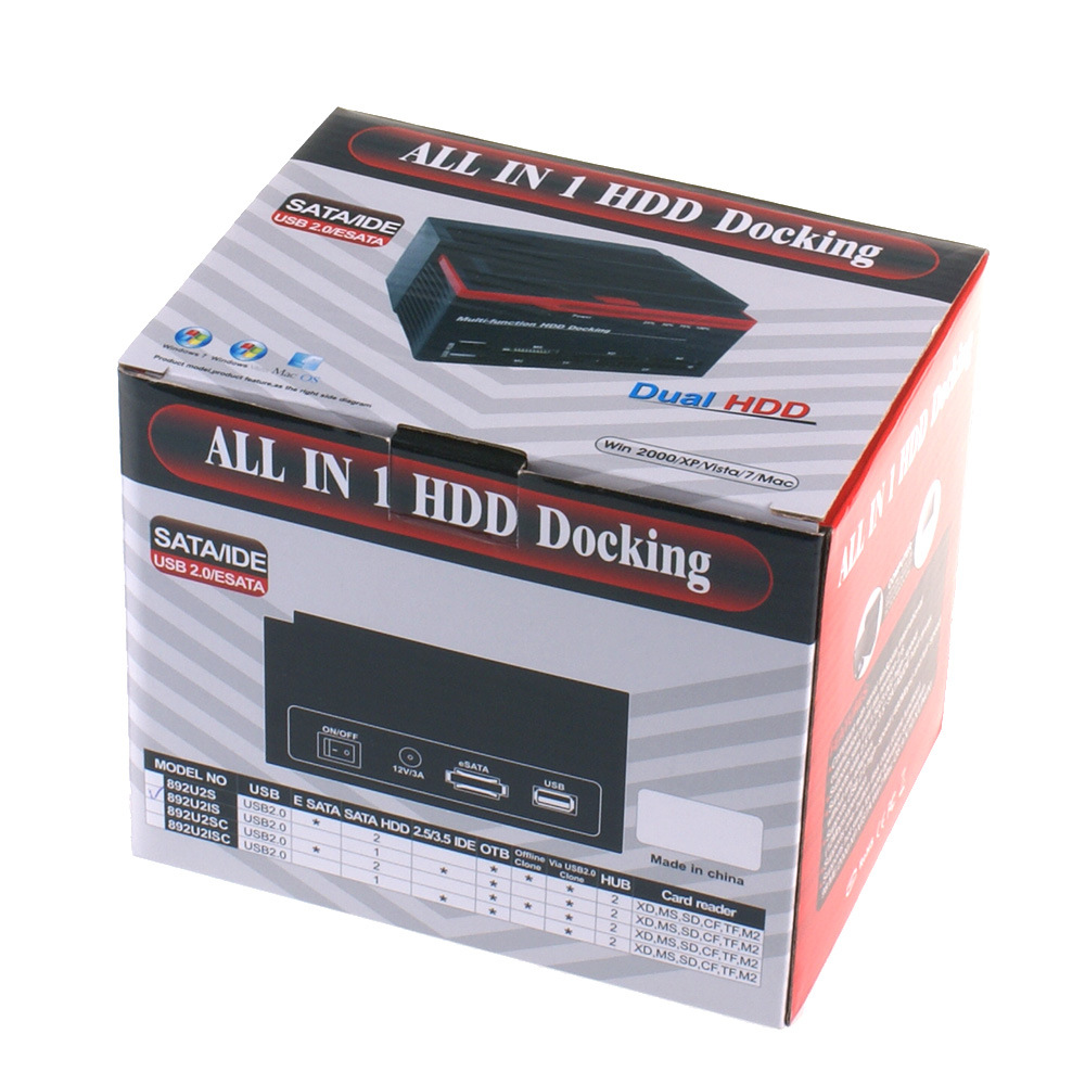 Mobile hard disk box 2.5-3.5 Dual-slot copy device IDE-SATA hard disk dual-use with card reader HUB