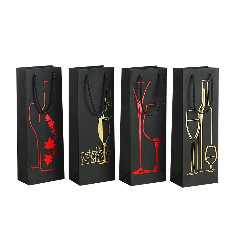 Black Card Single Red Wine Bag Double Red Wine Box Packaging Portable Gift Bag Bag Packaging Bag Red Wine Paper Bag