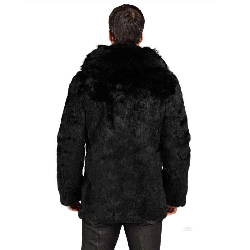 AliExpress Explosions Autumn and Winter Men's Fashion Slim Fit Faux Fur Fox Fur Collar Fur Coat Black Luxury Coat