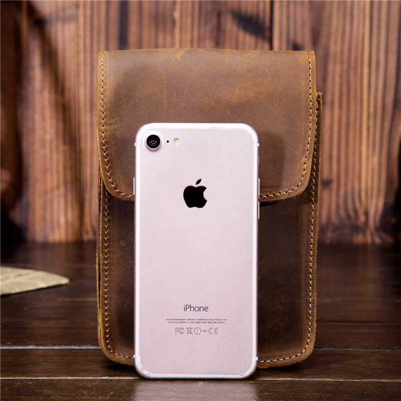 2034 men's leather waist bag Crazy Horse Leather first layer cowhide small bag pants hanging bag mobile phone bag European and American Retro