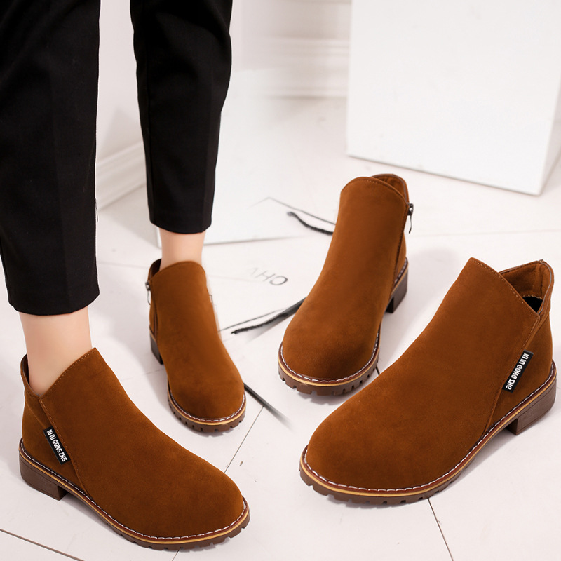 2019 Autumn and Winter New Korean Style Velvet Martins Boots Women's Side Zipper Short Boots Women's Low Heel Low Tube Student College Style Women