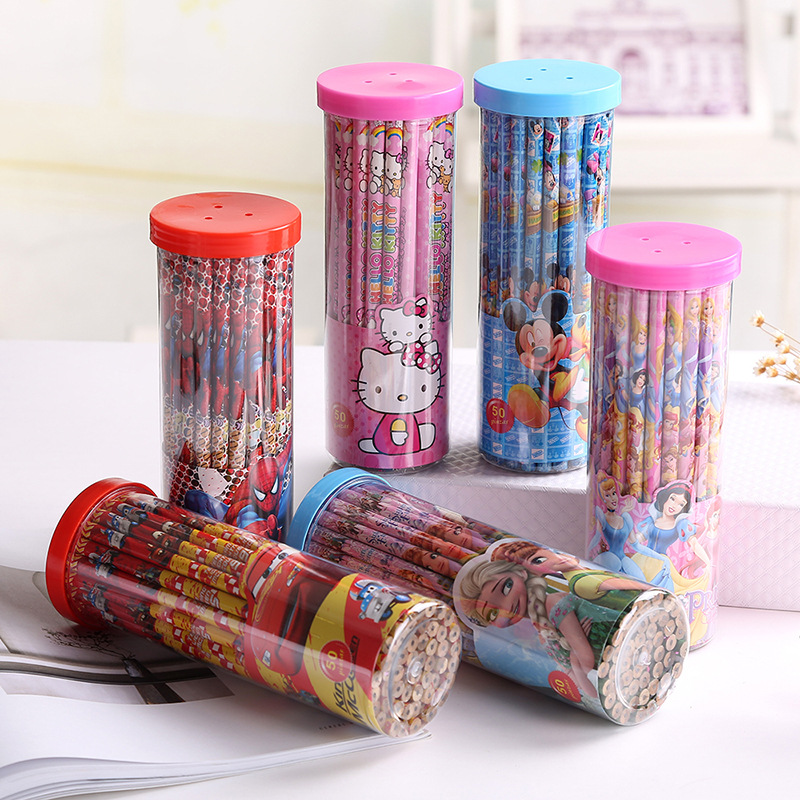 Cartoon pencil 50 logs H B student cartoon children's pencil pencil manufacturers set stationery wholesale
