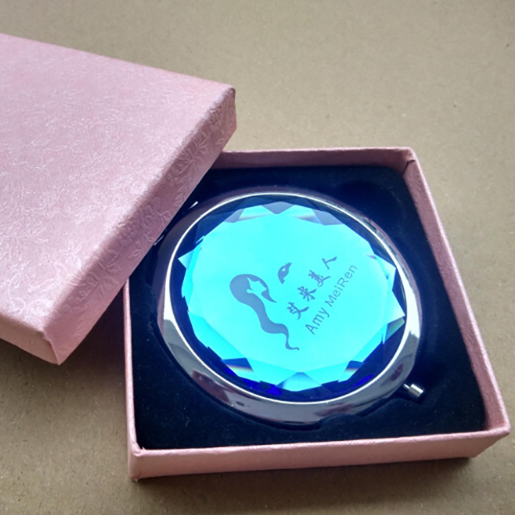 Crystal makeup mirror two-dimensional code lettering advertising mirror folding gift makeup mirror metal round portable Girl logo