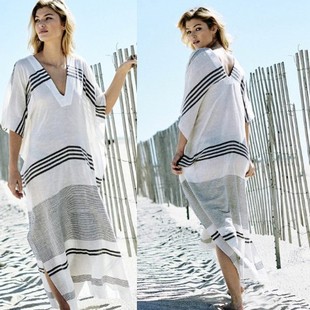 120 rayon striped loose V-neck bikini beach blouse, Beach Skirt
