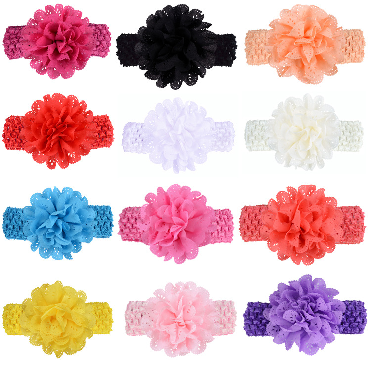 Foreign trade hot sale children's headband handmade wavy chiffon hollow flower with hook knitted hair band baby hair accessories