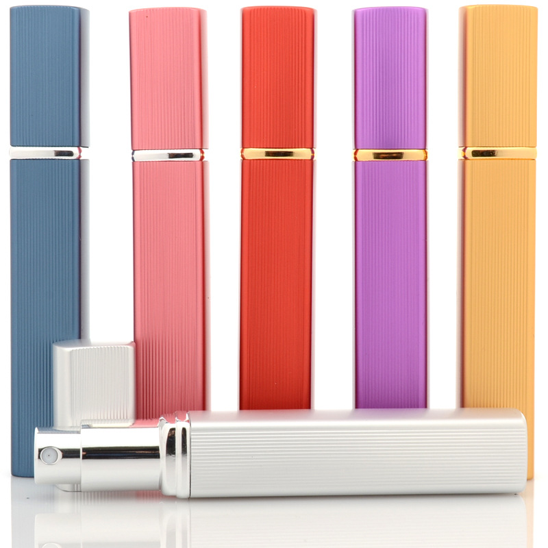 Spot wholesale aluminum tube square 12ml spray perfume bottle portable cosmetics packaging glass liner logo