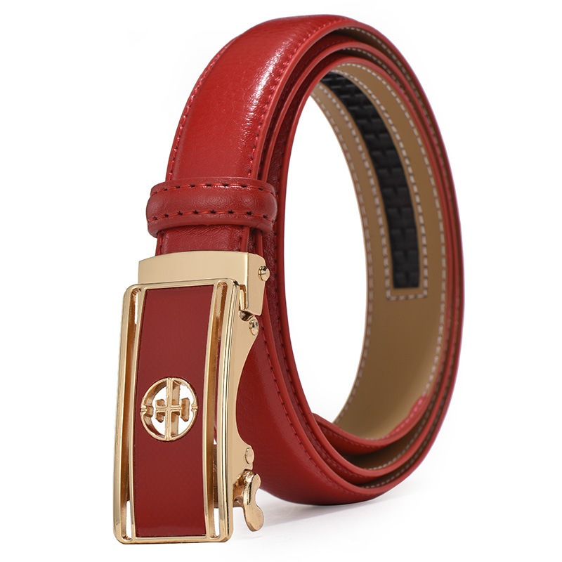Women's leather belt genuine leather automatic buckle white all-match pants belt Korean style student decorative thin belt women's denim pants belt