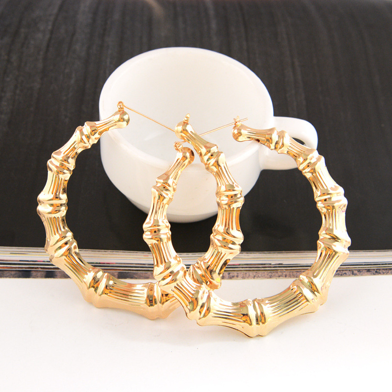 wish Amazon Europe and America Exaggerated Golden Circle hiphop Street Dance Earrings Earrings Oversized Bamboo Earrings