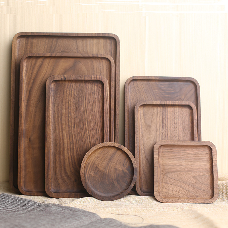 Black walnut wooden plate wooden cake bread breakfast snack plate wooden tray can be changed size logo