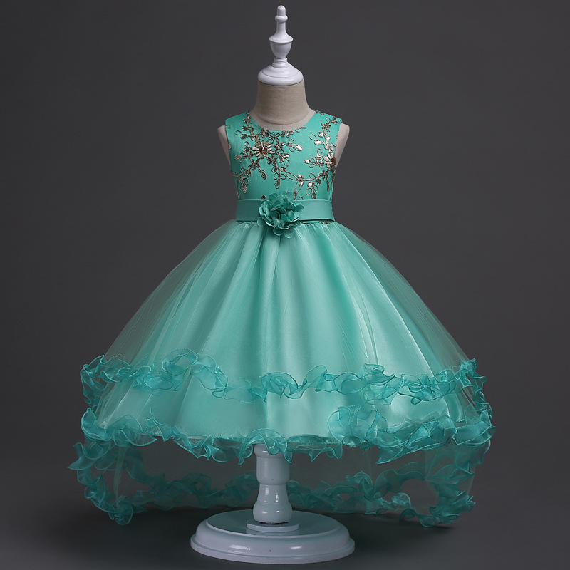 European and American Summer Girls' Crochet Sleeveless Mesh dress Flower Girl Flower Children's Dress Princess Dress Trailing Wedding Dress