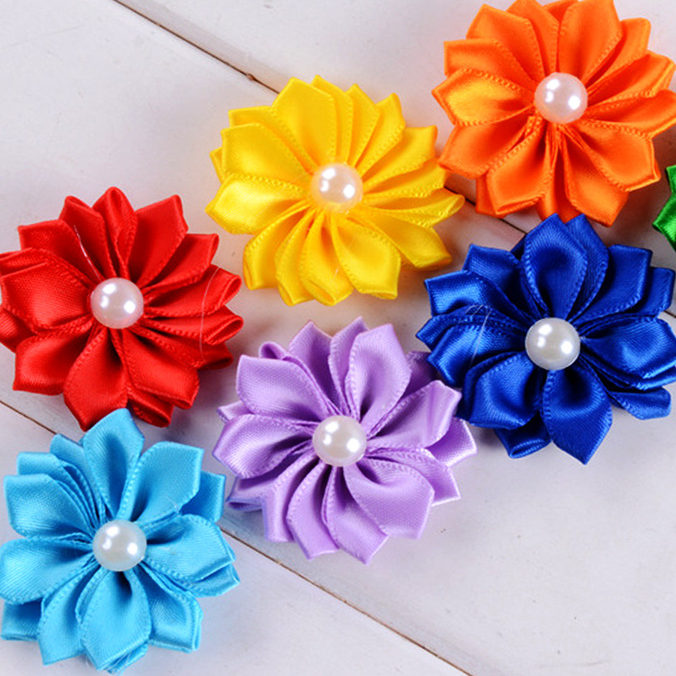 Hot Sale 4cm Hand-stitched Middle Sticky Pearl Pointed Lotus Flower Children's Headband Hairpin Accessories 23 Color
