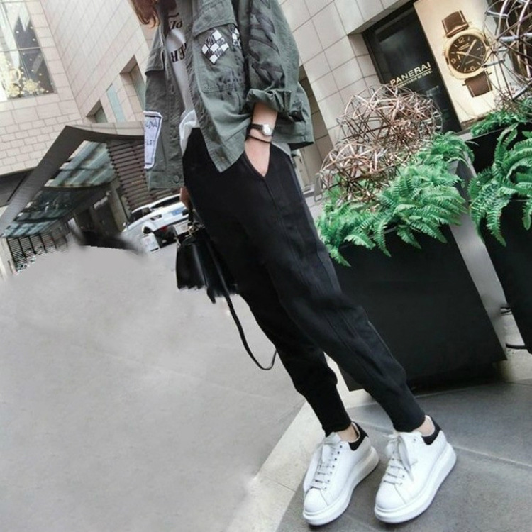 2025 Plain Color Women's Pants Spring and Autumn New Sports Pants Slimming Matchable Casual Long Pants Korean Version Student Mini-Halter Pants