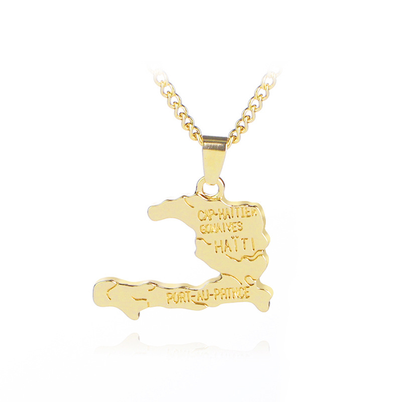 Zhijia jewelry European and American fashion new Haiti map simple English lettering sweater chain necklace accessories
