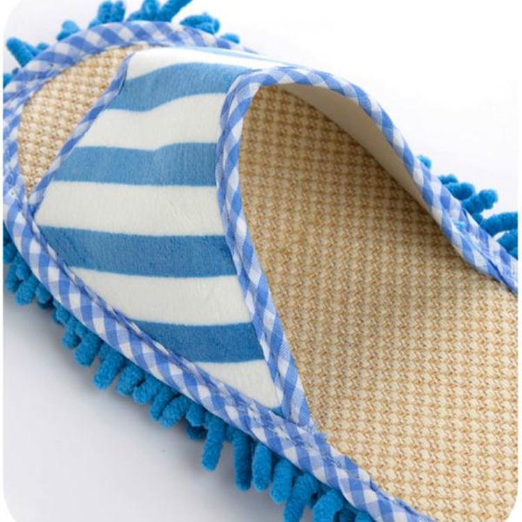 New Coral Fleece Striped Machine Washable Slippers Chenille Linen Lazy Mop Slippers