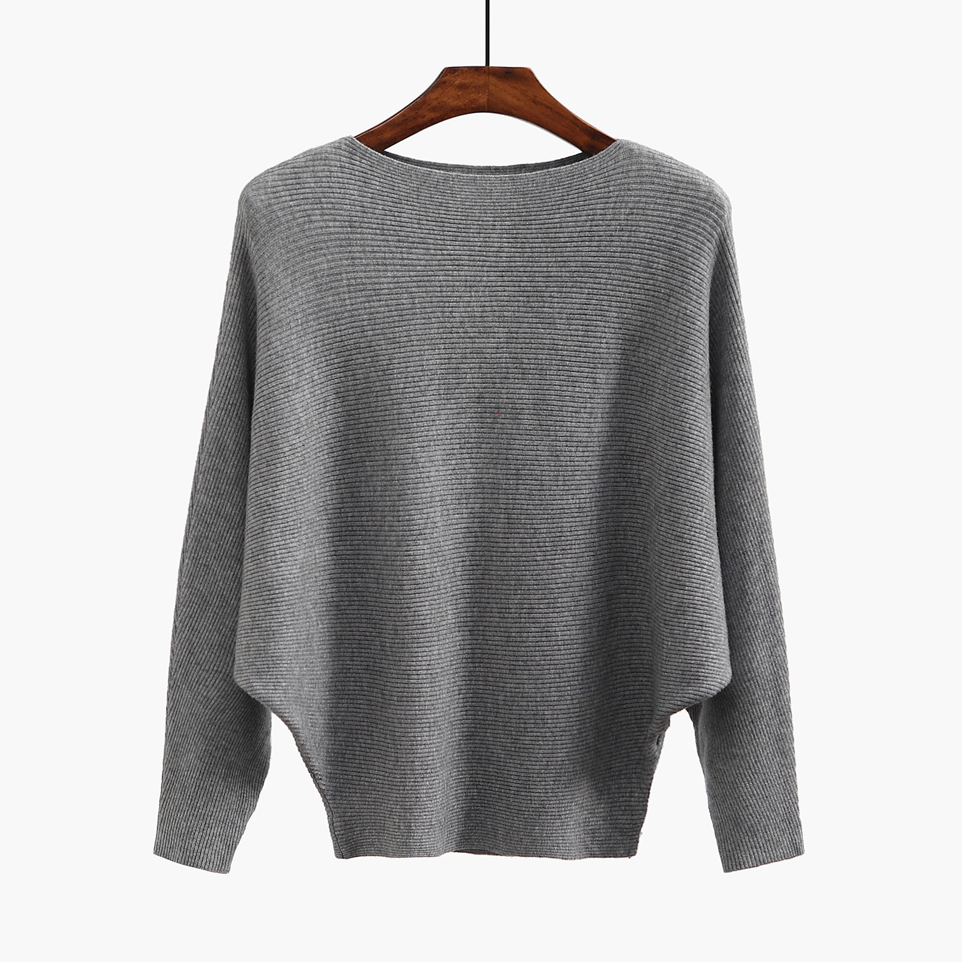 2022 Cross-border Amazon European and American Women's Wear Autumn and Winter New Solid Color Loose One-word Collar Long-sleeved Bat Knitted Sweater