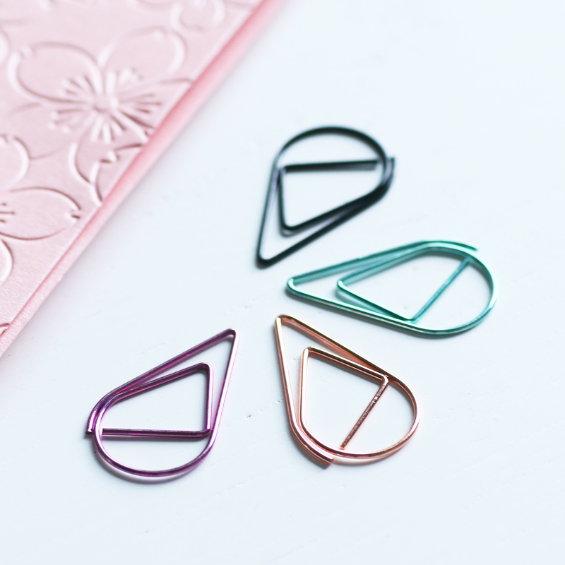 Water drop metal shape paper clip bookmark student small color creative paper clip