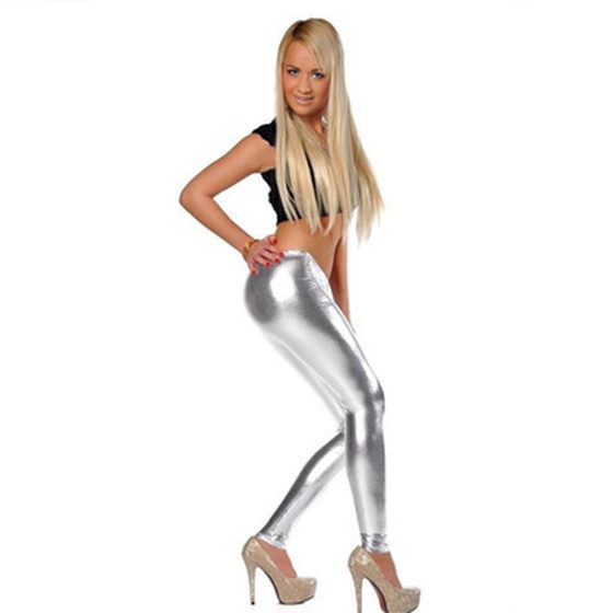 European and American fashion shiny metal tight elastic imitation patent leather leggings bright waist pants manufacturers supply