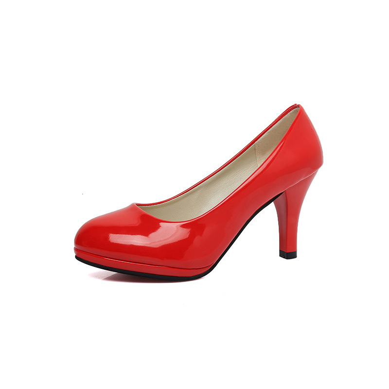 2024 spring and summer new formal wear women's shoes mid heel round toe professional work shoes high heels patent leather women's shoes wholesale