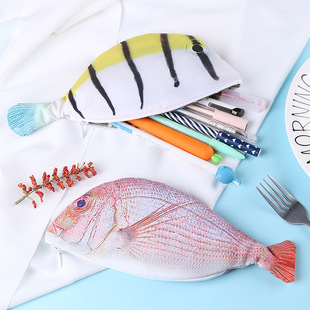 Wholesale Korea creative artificial fish pencil bag personality crucian carp men and women student pencil box salted fish pen bag storage bag