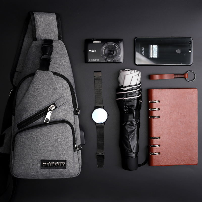Printable LOGO Casual Chest Bag New Simple USB Rechargeable Men's Shoulder Bag Sports Commuter Crossbody Bag