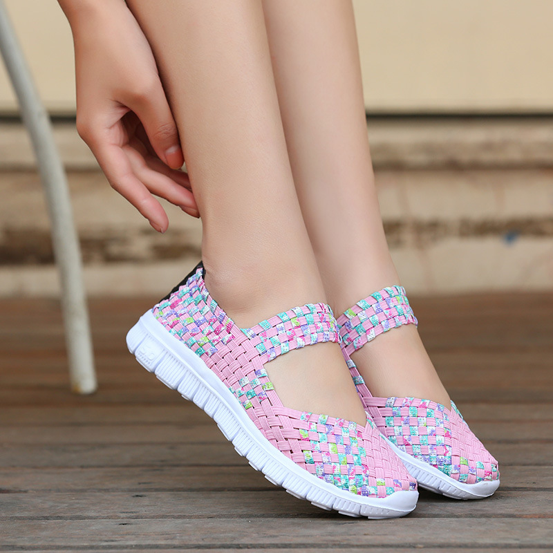 Xia Yi pedal elastic band hand woven shoes women's shoes single-layer shoes large size Flat mother shoes old Beijing cloth shoes sandals