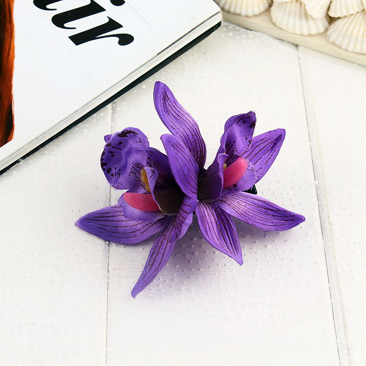 Ny Dobbelt Simulering Cymbidium Blomsterkantklemme Forårsferie Hårtilbehør Boheme Strand Hårklemme_voghion.com