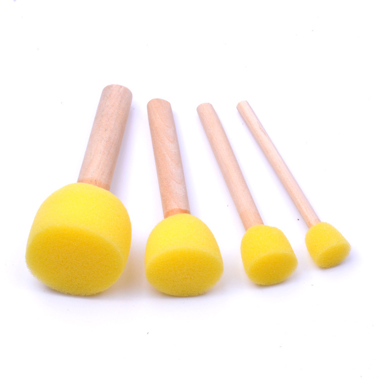 Children's Painting Brush Round Wooden Sponge Seal Painting Brush 4-Piece Set Early Education Kindergarten Graffiti Tool Painting