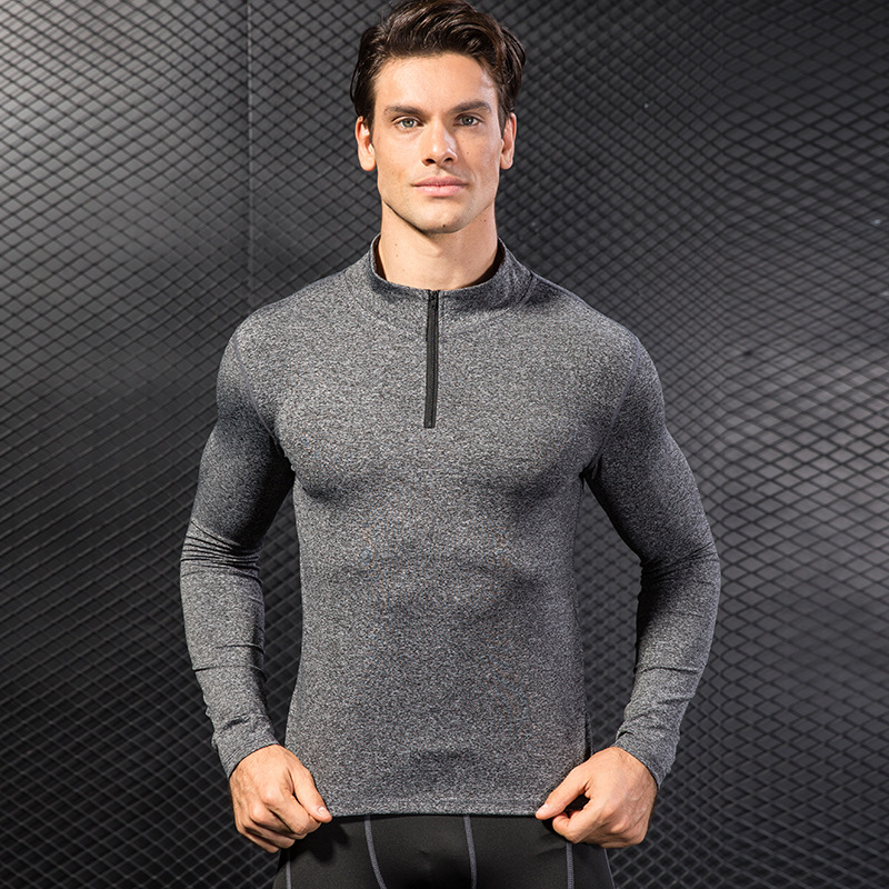 Men's Autumn and Winter Sports Sweater Fitness Running Training Long Sleeve Half-Zipper Elastic Quick-Dry Collar Sweater 9004