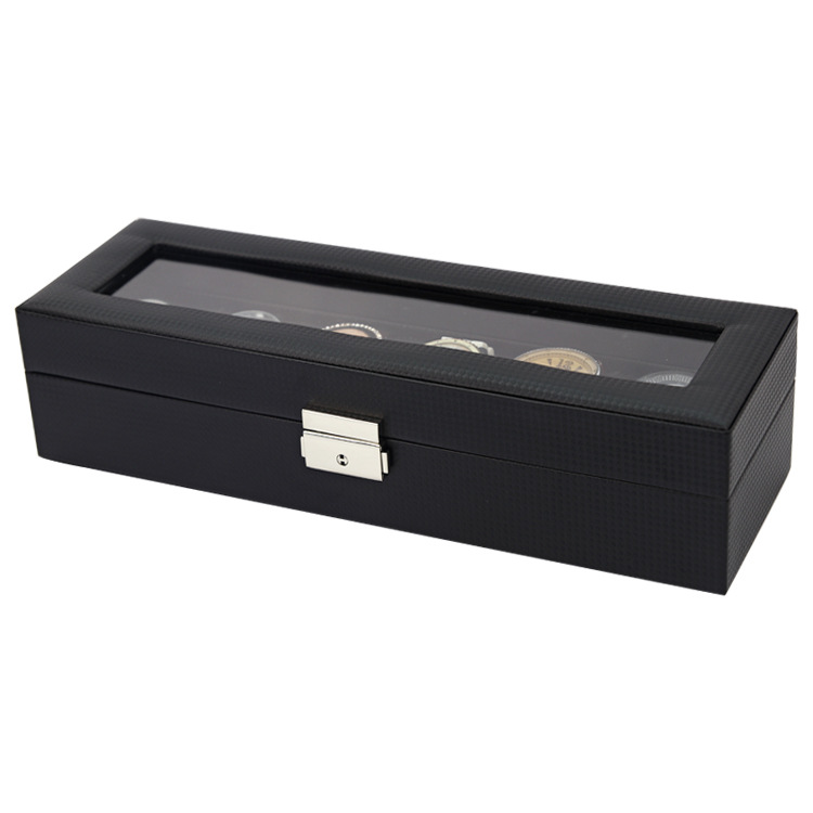 Watch Box Carbon Fiber 6-digit Wooden Window PU Leather Watch Display Storage Box Edition Leather Watch Pillow Watch Box