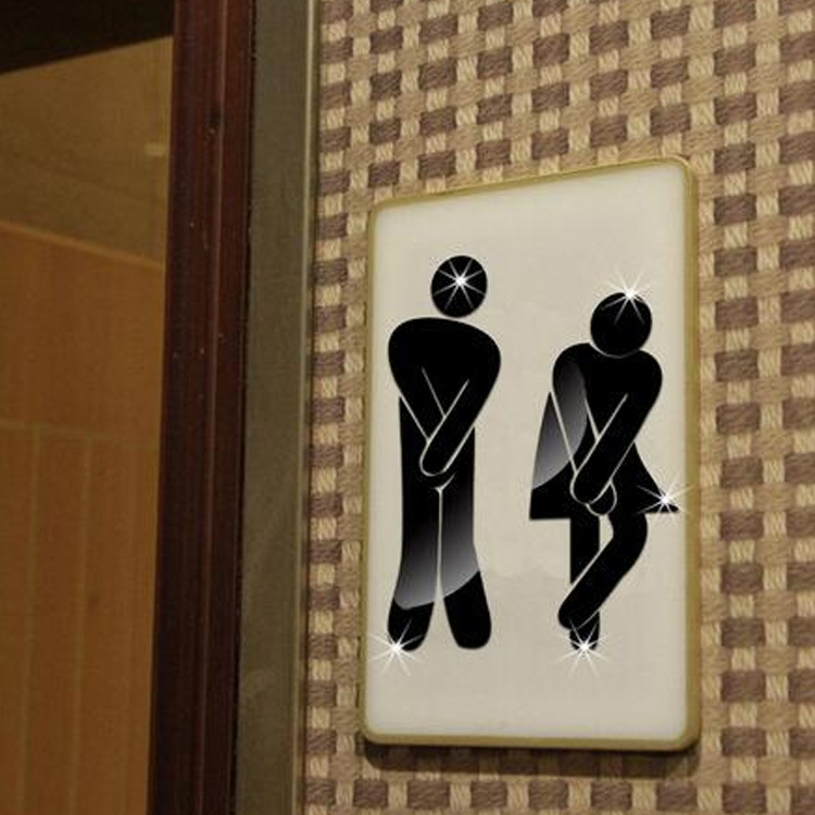 Factory wholesale 3D toilet mirror wall stickers bar toilet toilet men and women logo