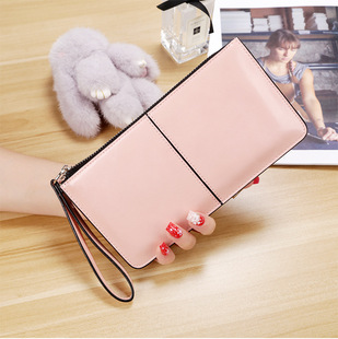 Lonny Women's Long Wallet Women's Wallet Zipper Buckle Wallet Korean Style Large Capacity Clutch Oil Wax Leather