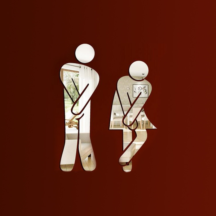 Factory wholesale 3D toilet mirror wall stickers bar toilet toilet men and women logo