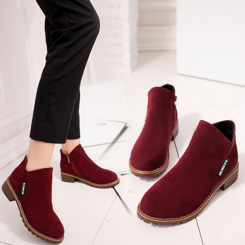 2019 Autumn and Winter New Korean Style Velvet Martins Boots Women's Side Zipper Short Boots Women's Low Heel Low Tube Student College Style Women